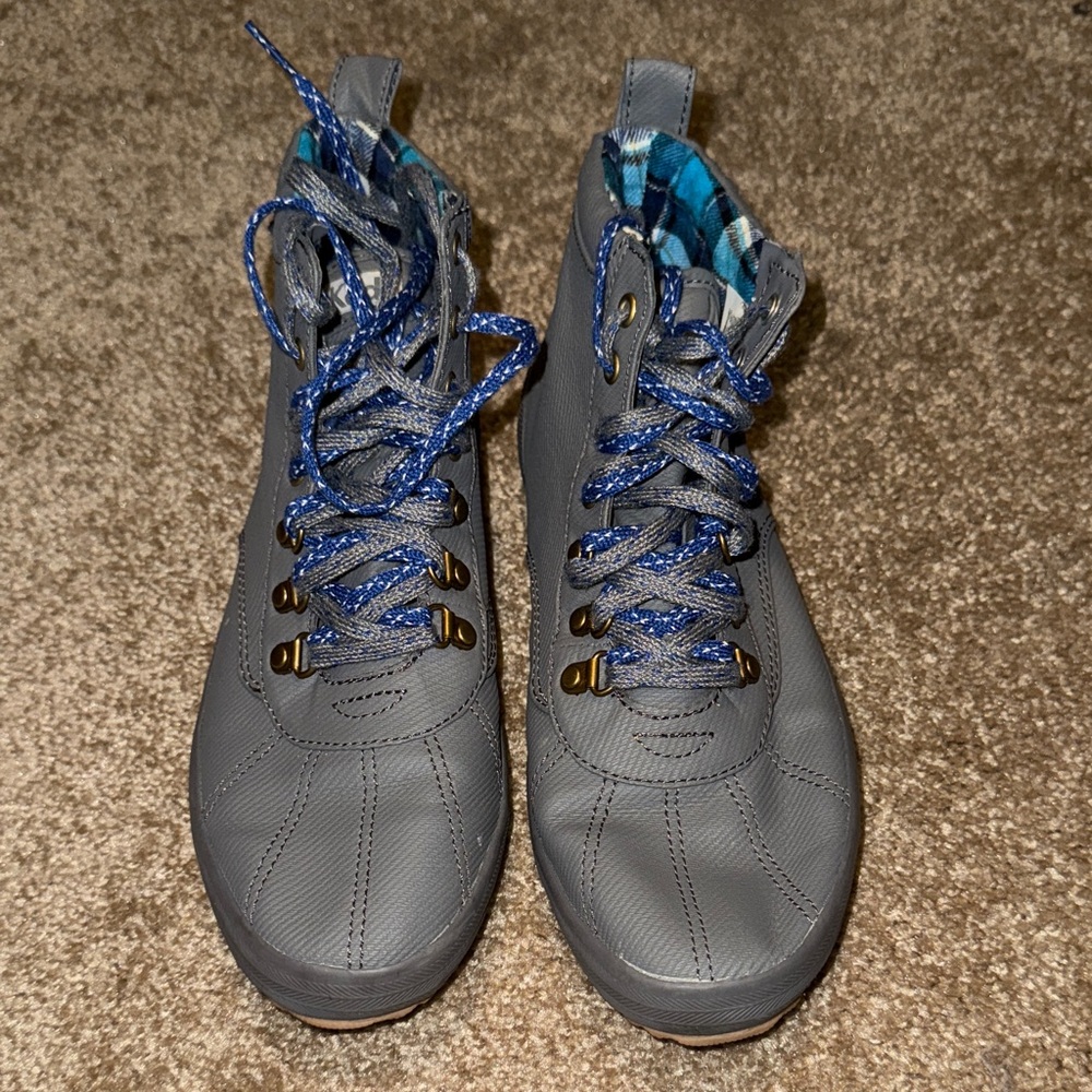Keds Gray High-Top Sneakers with Blue Accents